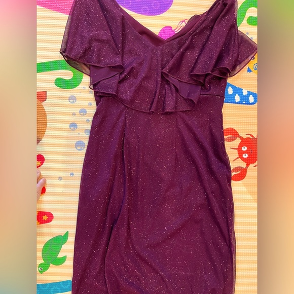 Plum Sparkle Off the Shoulder Dress - Picture 1 of 3